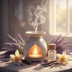 Artwork evoking a sense of calm and relaxation, highlighting the aromatherapy benefits of lavender vanilla in a soothing perfume.