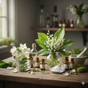 Collection of ingredients often found in lily of the valley perfumes, including florals and green notes.