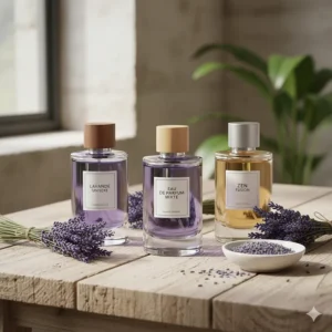 A selection of unisex colognes that feature a prominent and calming lavender scent.