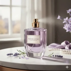 A luxurious bottle of women's eau de parfum that blends floral and gentle lavender scents.