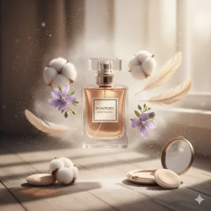 Graphic illustration of the powdery scent family, a key characteristic of quality heliotrope perfumes and their soft, hazy aroma.