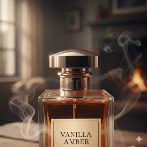 A close-up shot of the unique stopper or cap, showcasing the intricate detail of the vanilla amber perfume bottle's premium design.