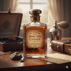 A vintage bottle of a classic cologne known for its rich and authentic ambergris composition.