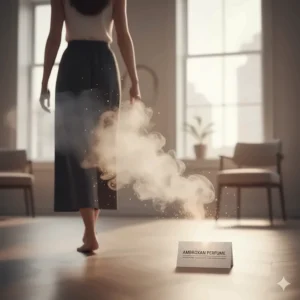 An illustration showing the concept of sillage (fragrance trail) to describe how ambroxan perfume projects and lasts for a very long time.