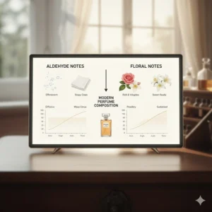 Infographic comparing the clean, diffusive scent of aldehydes with traditional floral notes often found in aldehyde perfume compositions.