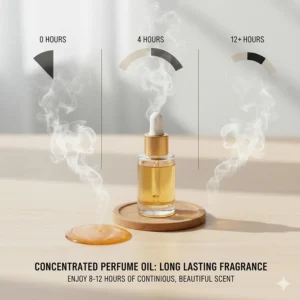 An infographic illustrating the 8-to-12-hour wear time of concentrated perfume oil for women.
