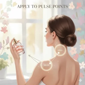 Diagram showing pulse points on the wrist and neck for applying fresh floral perfume to make it last longer during spring.