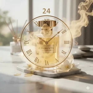 An illustration showing the 24-hour longevity of a concentrated perfume with oil based carrier.