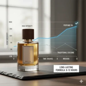 Chart demonstrating the 12-hour longevity of concentrated perfume oil for men.