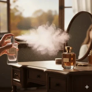 Diagram showing how musk acts as a fixative to anchor lighter floral notes in a women's fragrance.