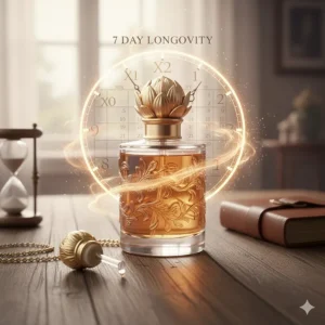 A stylized clock face or calendar illustrating the exceptional longevity of concentrated musk oil perfume on the skin.