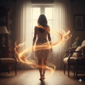 An artistic representation of the warm, enveloping sillage (scent trail) created by wearing musk oil.