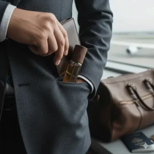 Compact roll-on perfume oil for men designed for travel and on-the-go use.