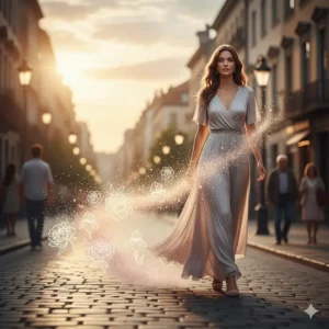 An illustration showing a scent trail of a bold floral perfume with high projection and powdery notes.