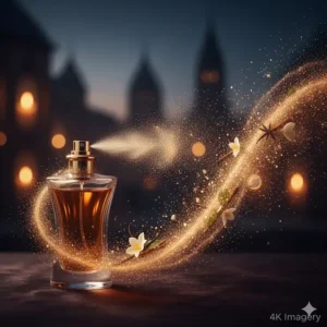 A visual representation of the long-lasting sillage and mist of a premium oriental fragrance.