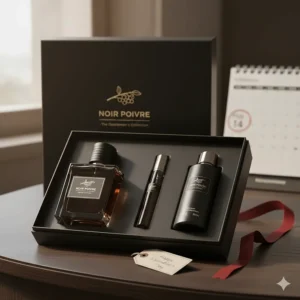 An illustration of a premium black pepper cologne gift box for men, ideal for birthdays or anniversaries.