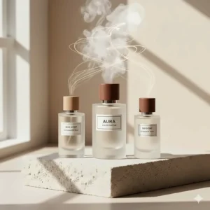 Visual guide on how to layer minimalist unisex perfumes to create a custom signature scent.