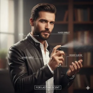 A diagram showing the best pulse points for men to apply leather cologne for a long-lasting scent.