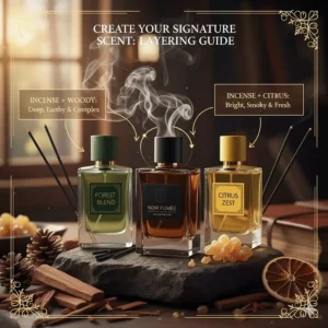 A guide on layering incense cologne for men with woody or citrus base notes to create a signature scent.