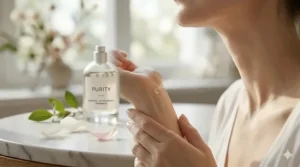 Diagram of a human silhouette showing optimal pulse points for applying fragrance, including hair and clothes, to prevent direct skin contact.