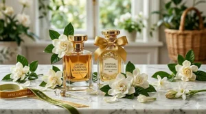 A lush illustration of gardenia and tuberose flowers symbolizing a creamy, tropical-leaning gardenia fragrance.