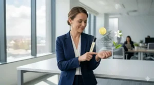 Illustration of fresh citrus and green tea notes, ideal for a subtle and clean office-appropriate perfume.