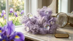 An abstract visual representation of the soft, powdery texture characteristic of the best iris perfumes.