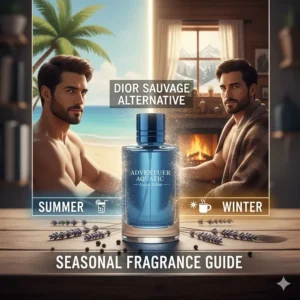 A graphic showing why a Dior Sauvage alternative is versatile for both summer and winter wear.