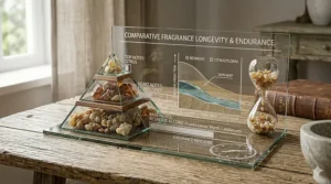 A chart demonstrating why resinous ingredients provide the best fragrance longevity and skin-scent endurance.