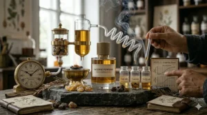 An infographic highlighting the long-lasting silage and base note stability of incense perfume.