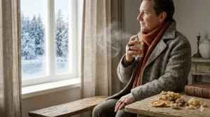 A person wearing a heavy wool coat and scarf, evoking the ideal setting for wearing the best resinous fragrance in cold weather.