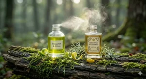 A visual representation of layering oakmoss perfume with bright citrus and floral notes.