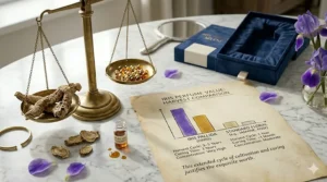 A side-by-side visual comparison of iris harvesting times versus regular flowers, proving why luxury iris perfume is worth the investment.