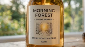 A visual breakdown of a fresh woody fragrance profile highlighting top citrus accords and cedar base notes.