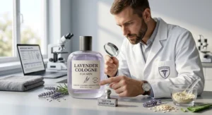 Dermatologist-tested lavender cologne highlighting safe ingredients for men with sensitive skin