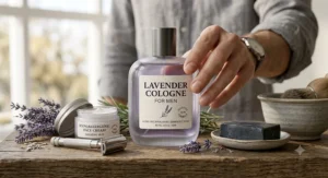 Men daily grooming routine featuring a gentle lavender cologne for sensitive skin