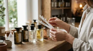 Testing different affordable perfume dupes for everyday wear on fragrance blotter strips.