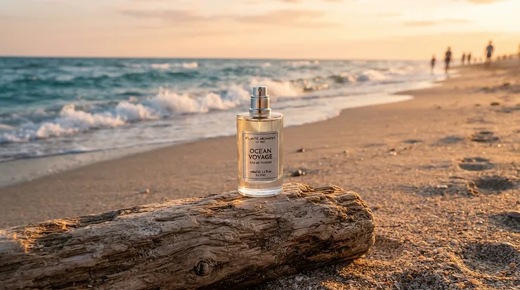 An athletic fresh cologne for men under $30 set against a coastal backdrop with ocean waves.