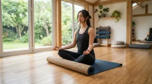 A yogi refreshing with gym perfume that survives sweat following a demanding hot yoga practice.